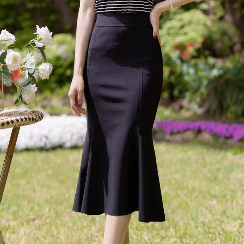 鱼尾裙包臀半身裙女夏季薄款高腰小个子黑色弹力紧身性感长裙子女