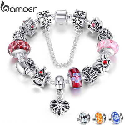 BAMOER Queen Jewelry Silver Charms Bracelet & Bangles With