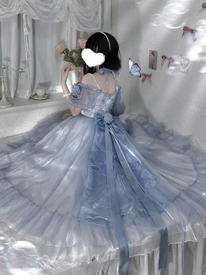 高贵优雅渐变蓝Lolita连衣裙洛丽塔洋装花嫁仙女公主