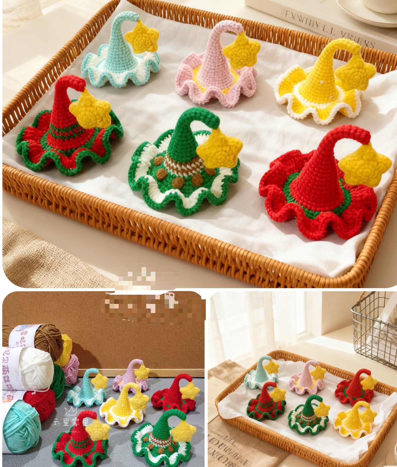 手工编织diy毛线可爱卡通小精灵帽子材料包自制圣诞礼物