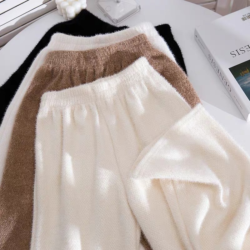 水貂绒针织阔腿裤女秋冬2023新款高腰垂感宽松直筒休闲春秋裤子潮