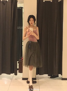 huifeng同款复古文艺豆沙色丝绒吊带平口