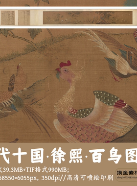 徐熙百鸟图长卷/高清电子版长卷中国画白鹤孔雀可打印刷g13521