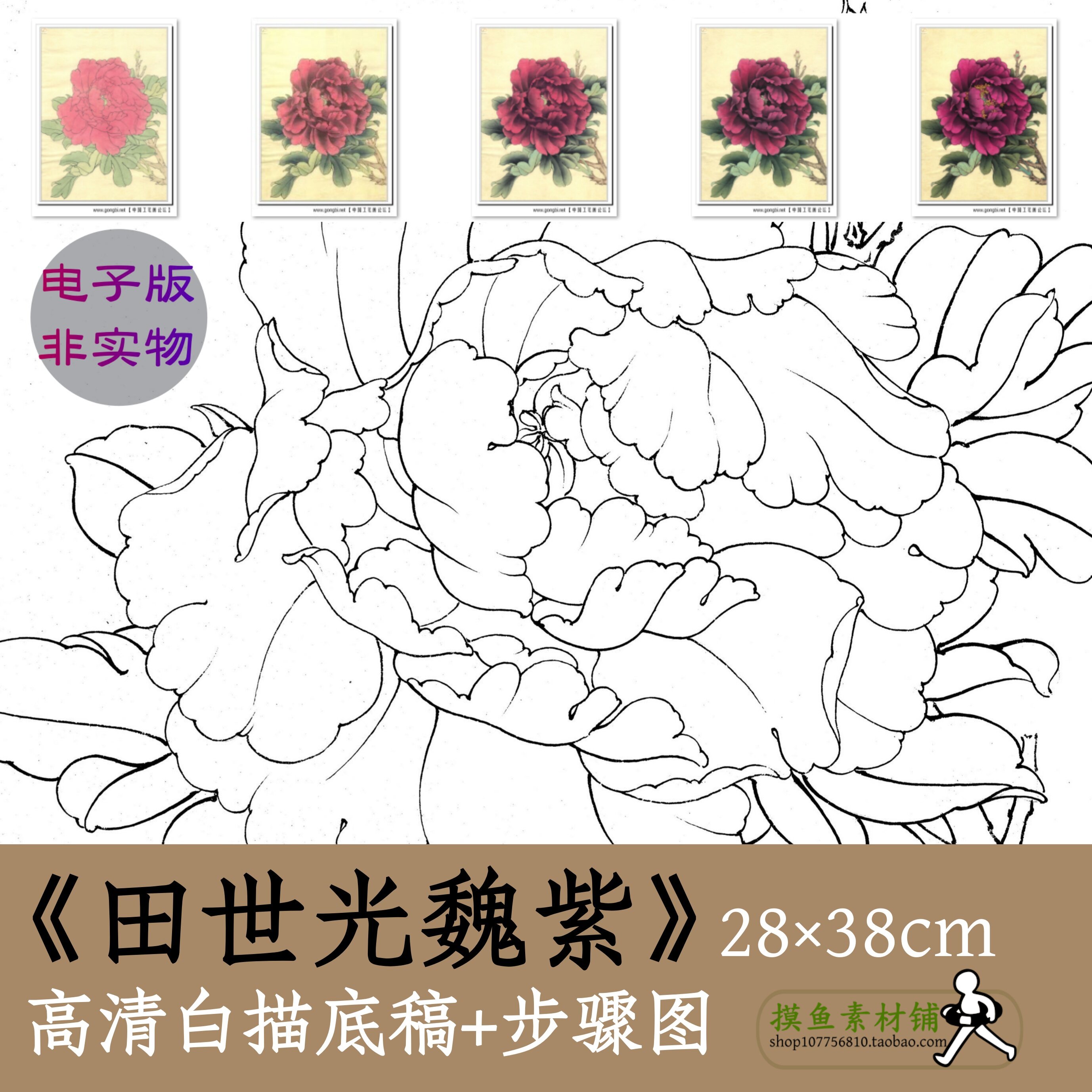 国画工笔画白描勾线稿电子版x057《临田世光魏紫