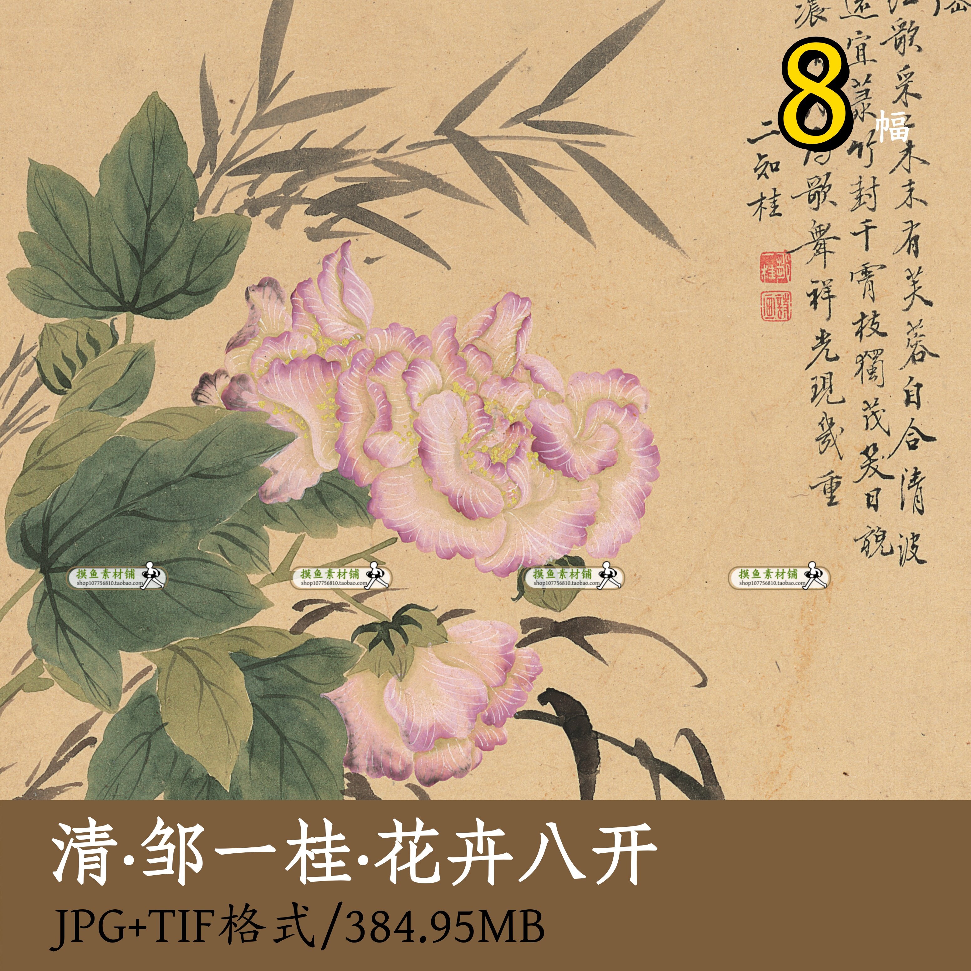 清 邹一桂 花卉八开/国画写生花鸟工笔花卉册装饰画芯电子版z115