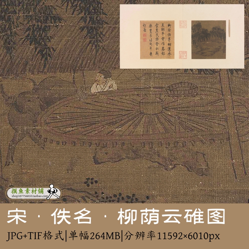 宋 佚名 柳荫云碓图页23X20.6cm古画原图中国画小品古人生活素材