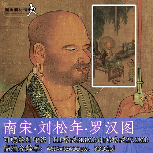宋刘松年罗汉图电子版素材/中国画古画源文件唐卡应真图掐丝f337