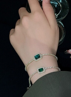 达令 祖母绿方形镶钻手链 女款2026新款高级感手串 小众精致手饰