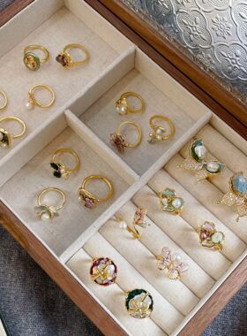 达令 可调节活口珍珠戒指 复古新中式不掉色 花瓣滴釉高级感手饰