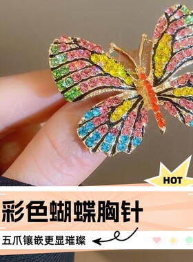 达令 彩色蝴蝶胸针防走光别针 女款重工西装大衣配饰挂件胸章徽章