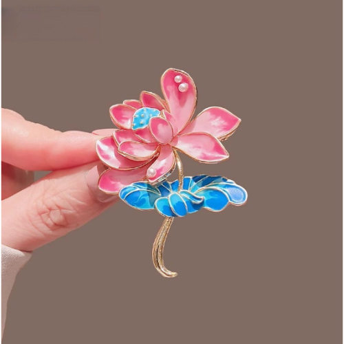 达令 珐琅滴油莲花胸针 时尚百搭荷花小别针 国风高级感胸花 配饰