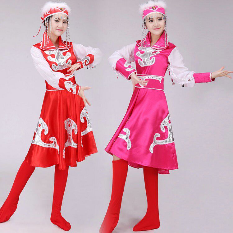 新款蒙古族服装女成人表演舞演出服饰蒙古长袖大摆裙骑马舞表演服