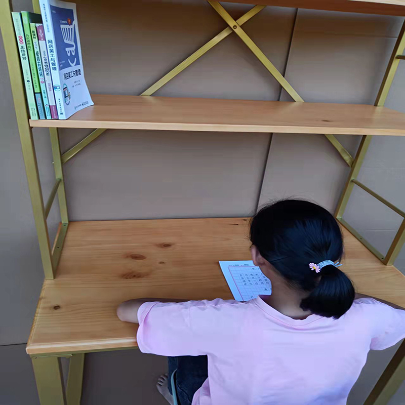 铁艺实木福建书桌书架桌架一体