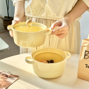 奶fufu少女心学生宿舍泡面碗带盖高颜值陶瓷防烫双耳饭碗可微波炉