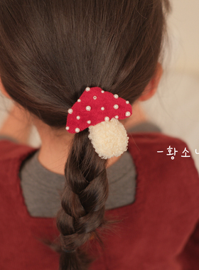 The H手工钉珠蘑菇发圈女童可爱珍珠装饰发绳儿童头饰