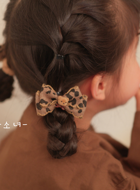 The H豹纹蝴蝶结宝宝发绳甜美气质秋冬高弹力皮筋儿童扎头发发饰