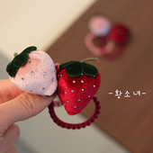 The H手工草莓发圈女可爱毛呢发绳不伤发高弹头饰双马尾皮筋