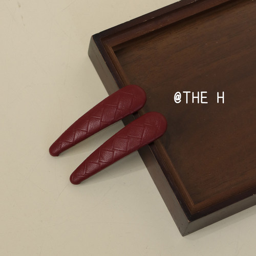 THEH酒红皮质儿童水滴基础发夹