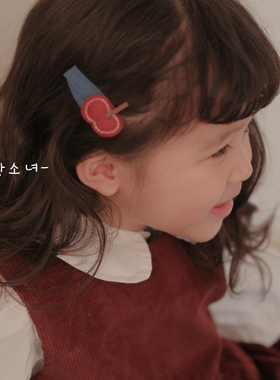 The H秋冬可爱水果发夹女童蓝红撞色甜美高级感发饰儿童侧边夹