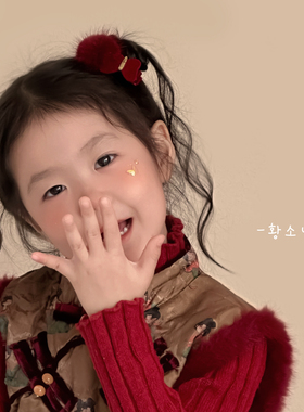黄小妞儿童可爱毛球发夹小女孩百搭可爱发饰红色新年毛球发夹