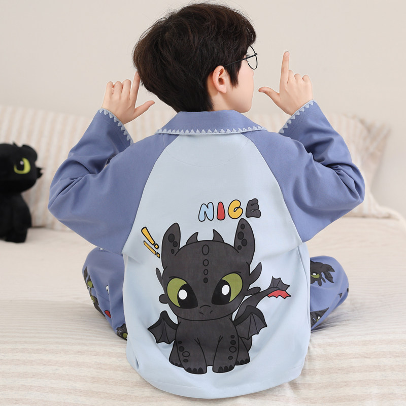 2026新款男童睡衣春秋季纯棉长袖儿童薄款套装男孩洋气大童家居服