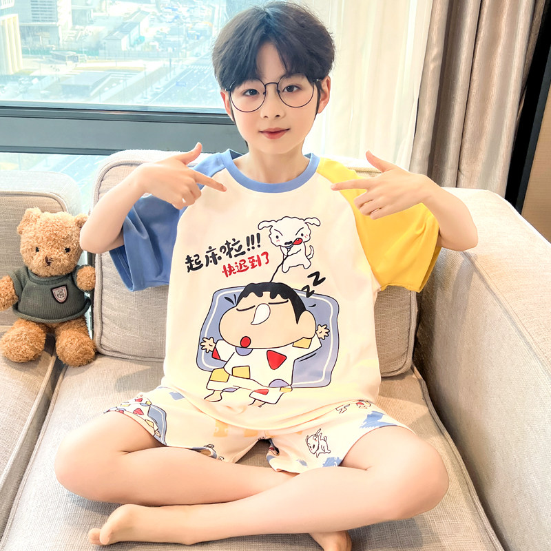 蜡笔小新儿童睡衣男童夏款纯棉短袖短裤套装中大童小孩家居服夏季