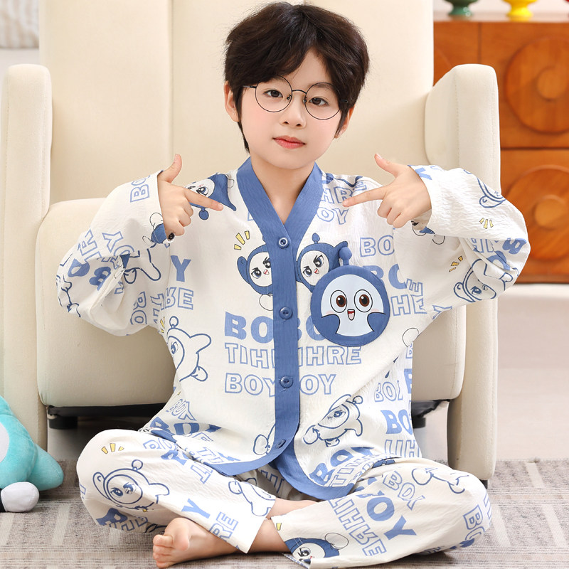 2026新款儿童睡衣男童春秋季长袖薄款云朵棉中大童男孩家居服套装