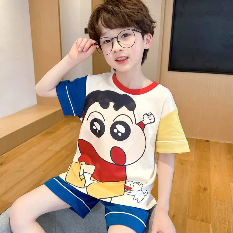 2026新款男童睡衣儿童夏季薄款短袖纯棉男孩中大童家居服套装夏款