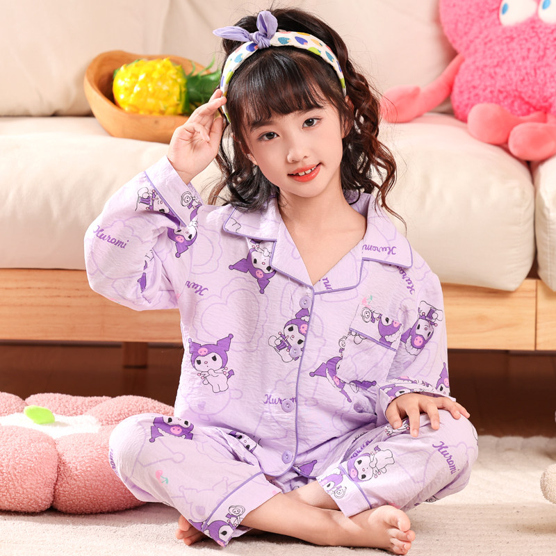 儿童睡衣女童春秋季纯棉薄款长袖可爱春装小女孩中大童空调家居服