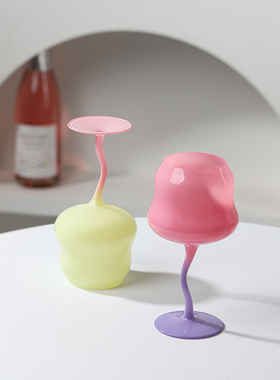 多巴胺高脚杯女生微醺酒杯渐变红酒杯饮料杯玻璃杯子