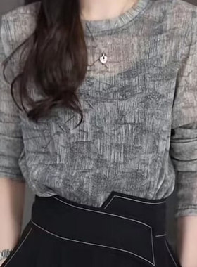 灰色复古扎染冰丝网纱防晒T恤罩衫女薄款2026夏季新款高级感上衣