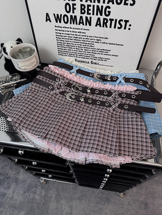 BIGBIU格子拼接双腰带半身裙女夏季 设计感小众显瘦a字短裙子 新款