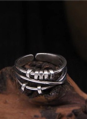 纯银S925纽扣戒指日韩个性时尚潮男多层指环女关节戒尾戒多圈开口