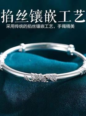 热卖爆款实锦花蕊蝴蝶心推拉手镯女繁花似锦小众设计送女友送闺蜜