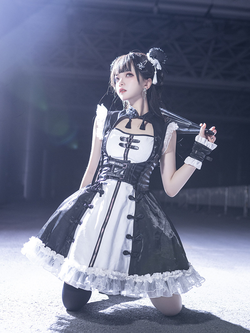 【两仪少女】现货Lolita暗黑朋克辣妹中华风连衣裙黑白甜酷亚文化