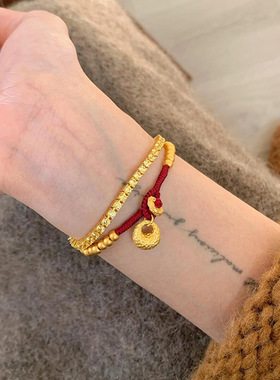 沙金锤纹福坨红绳本命年转运手链