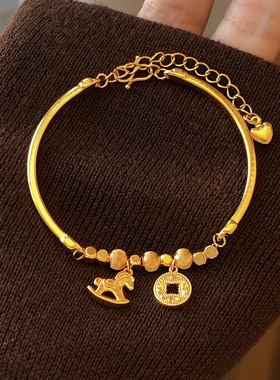 轻奢小众金色木马钱币爱心手链