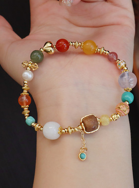 天然水晶多宝手链和田玉蜜蜡檀木