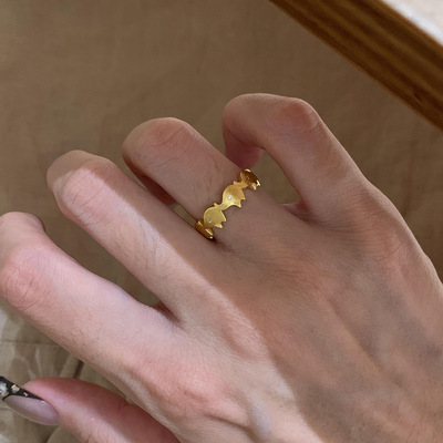 吉象点钻拉丝金女士食指环