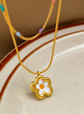 原创设计韩国气质ins风双层花朵项链女时尚级感夏季锁骨链1791