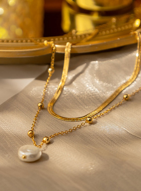 白百何同款复古珍珠项链简约高级感豆豆锁骨链时尚百搭网红毛衣链