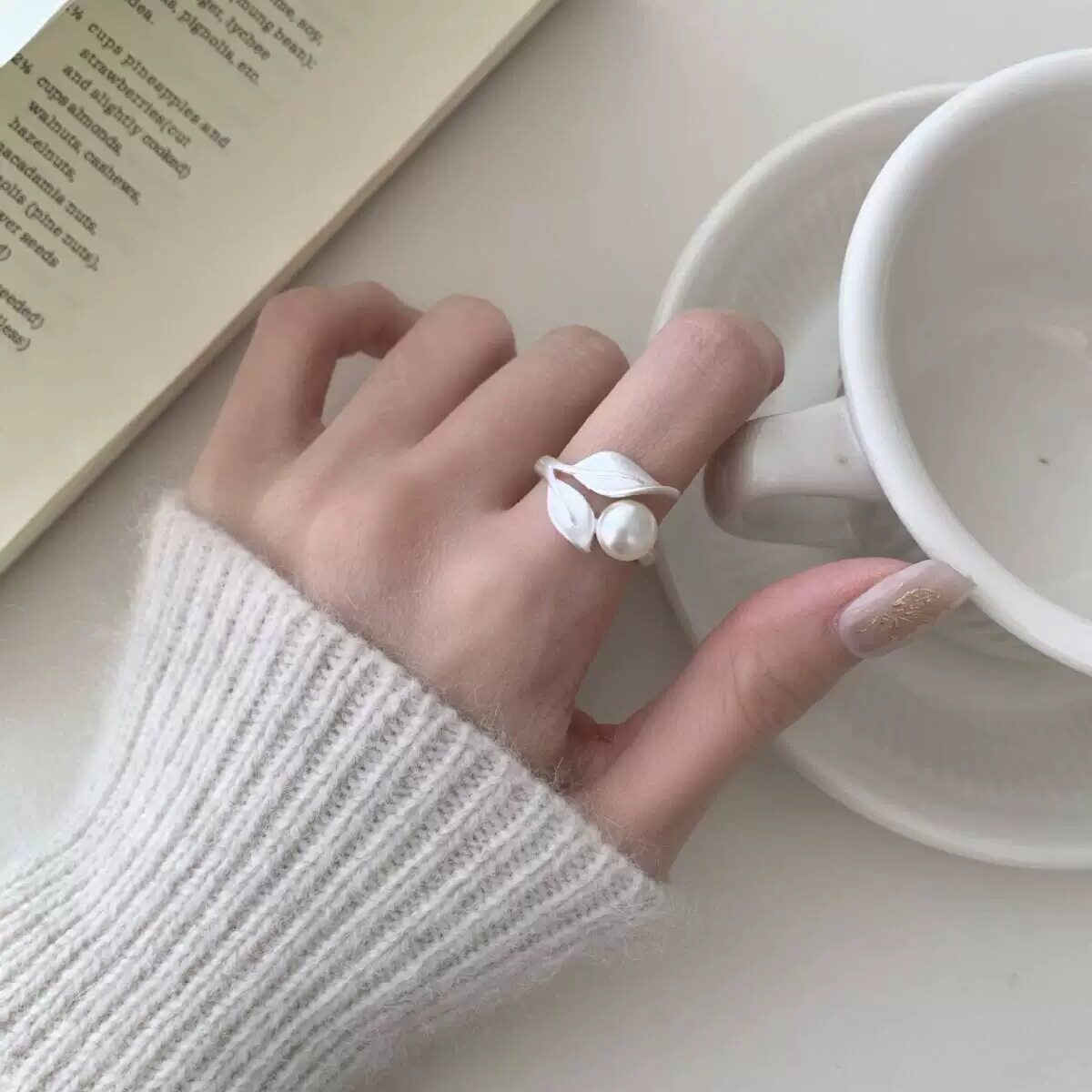 戒指女甜美树叶女戒指时尚气质百搭叠戴精致开口指环ins风食指戒