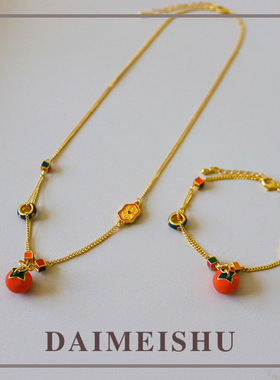 原创新中式柿柿如意时尚滴油项链女百搭高级感小众轻奢简约锁骨链