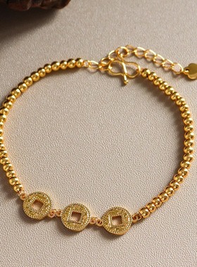 新款时尚精致百搭碎冰冰铜钱算盘珠手链轻奢感气质秋冬手饰女