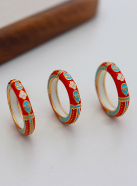 原创新中式轻奢彩色滴油国风戒指女小众高级气质简约时尚复古指环