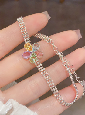 夏季厚银花朵手链锁骨链女百搭