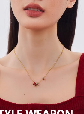 新年红马上有钱红色小马项链女款