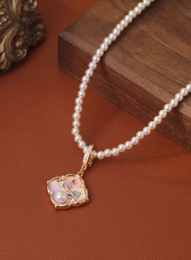 新中式莫奈花园天然珍珠油画花朵耳钉复古感气质时尚耳钉耳饰