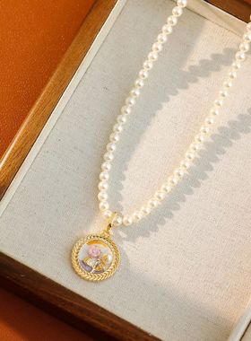 曼塔玫瑰新中式百搭油画项链超仙气质珐琅滴釉施家玻璃珠毛衣链