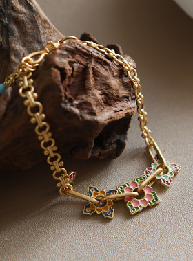 原创复古时尚精致双面滴油珐琅蘑菇手链轻奢小众感中古手饰女